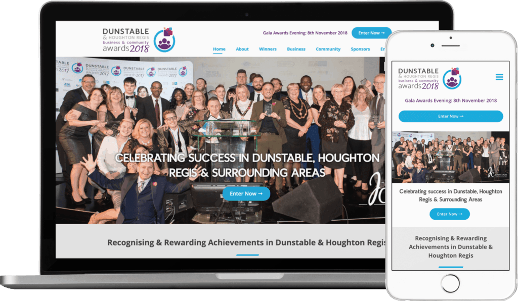 Macbook / iPhone view of Dunstable & Houghton Regis Business & Community Awards website