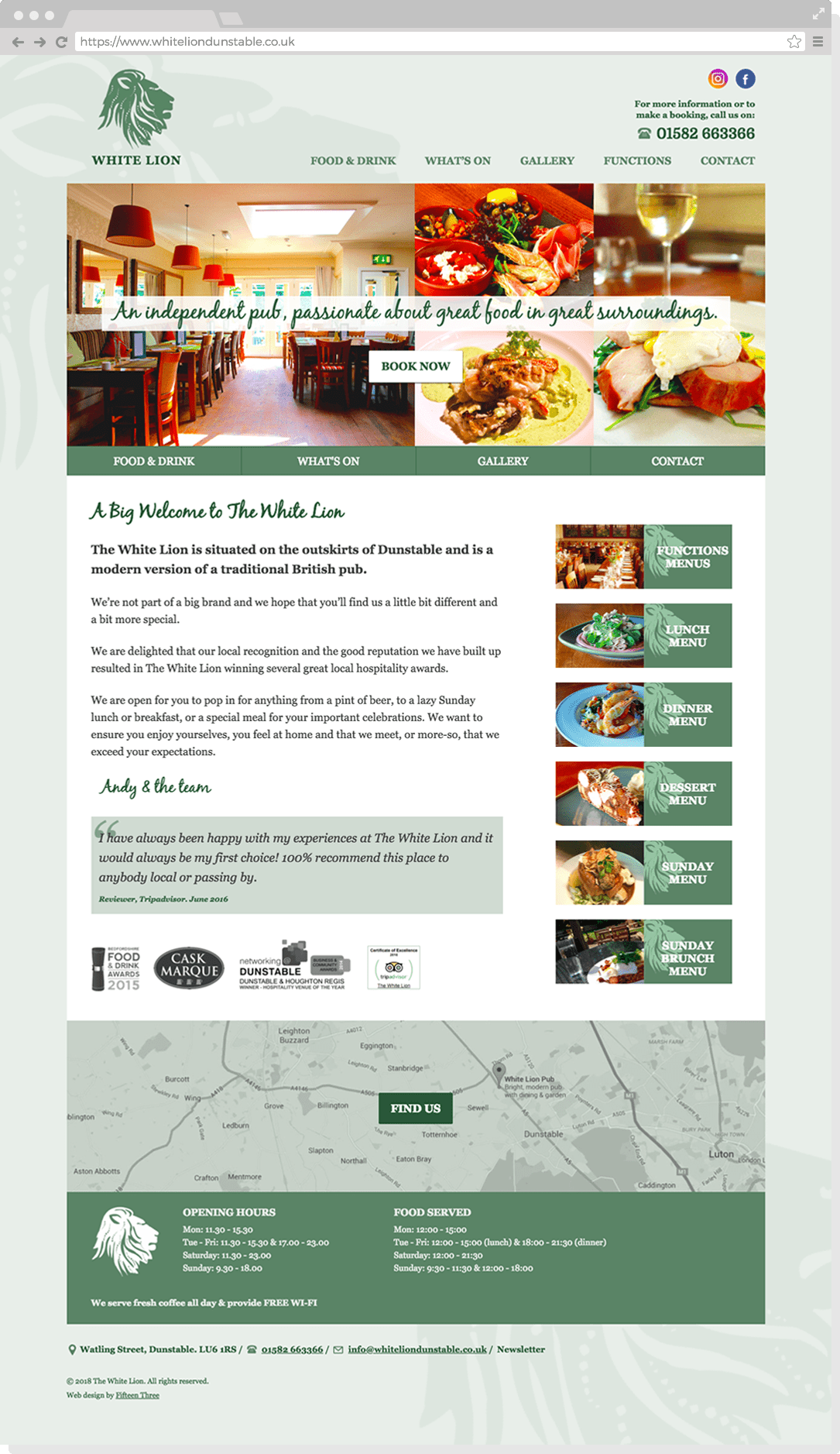 Home page of the White Lion Pub Website