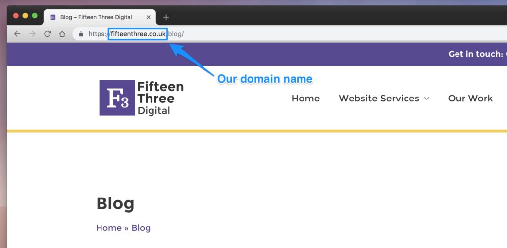 Fifteen Three domain name shown in a browser window