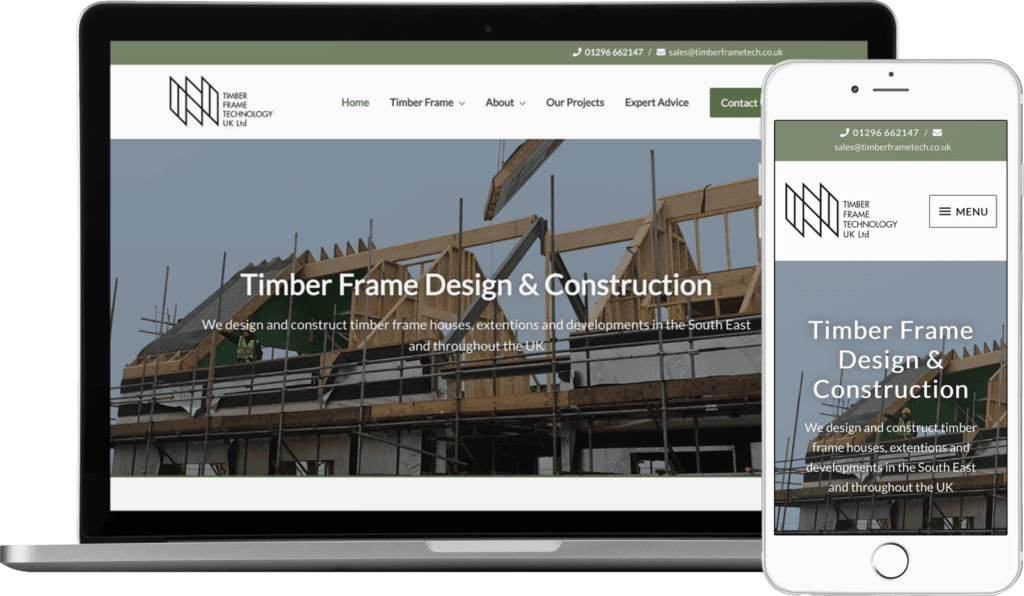 Macbook / iPhone view of The Timber Frame Technology website
